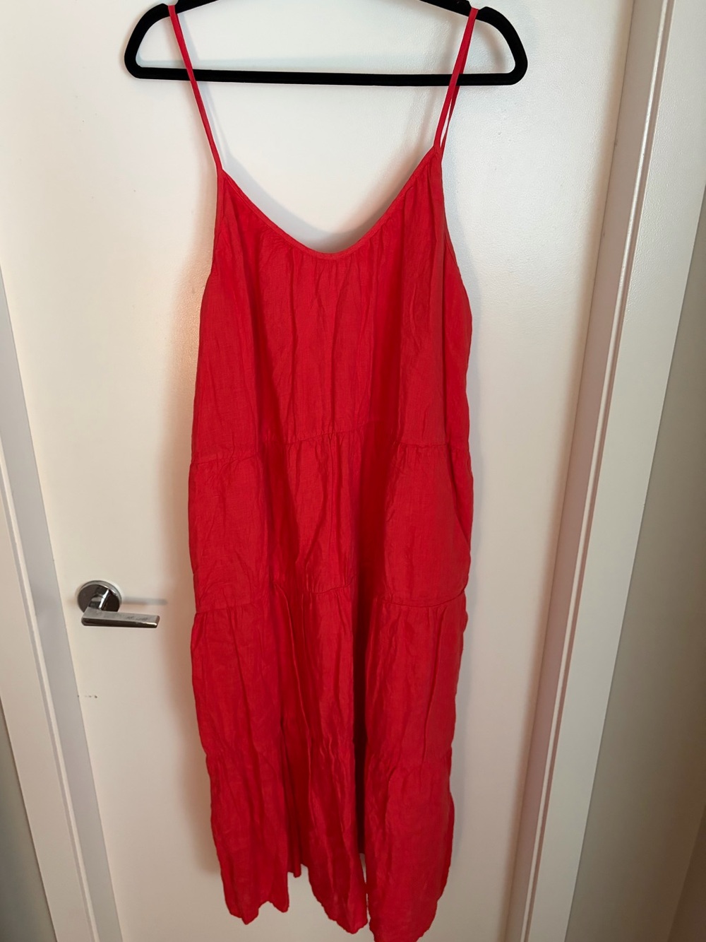 Left on Friday linen Women’s Red Spaghetti Strap Maxi Dress